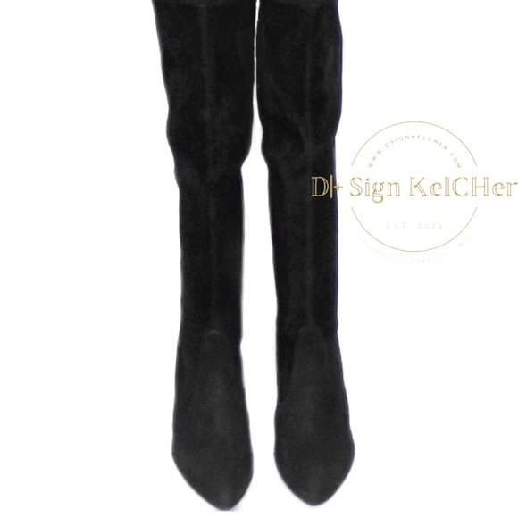 Stuart Weitzman Black Tiemodel Suede Pointed Toe heeled over the knee boots - Picture 4 of 14